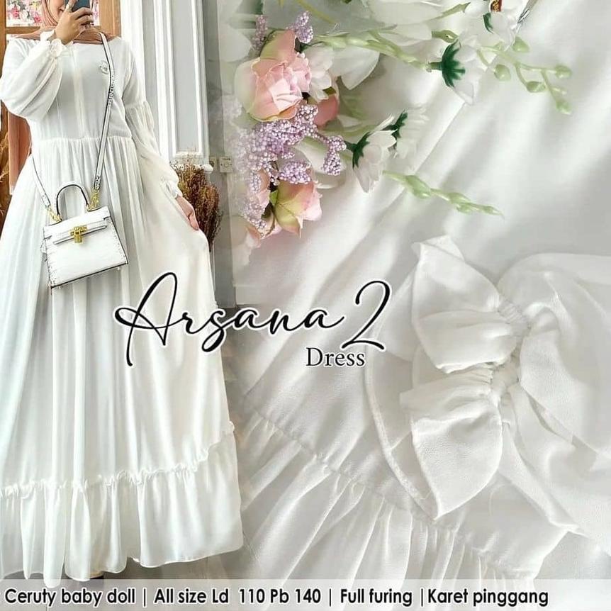 ۞ Arsana Dress/ gamis ceruty / gamis ceruty babydoll / gamis ceruty polos / gamis ceruty jumbo / dre