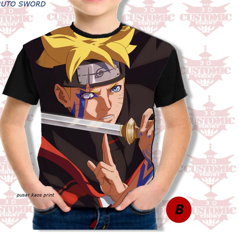 ✩ kaos anak 3d fullprint anime berkualitas naruto - boruto sword ☝