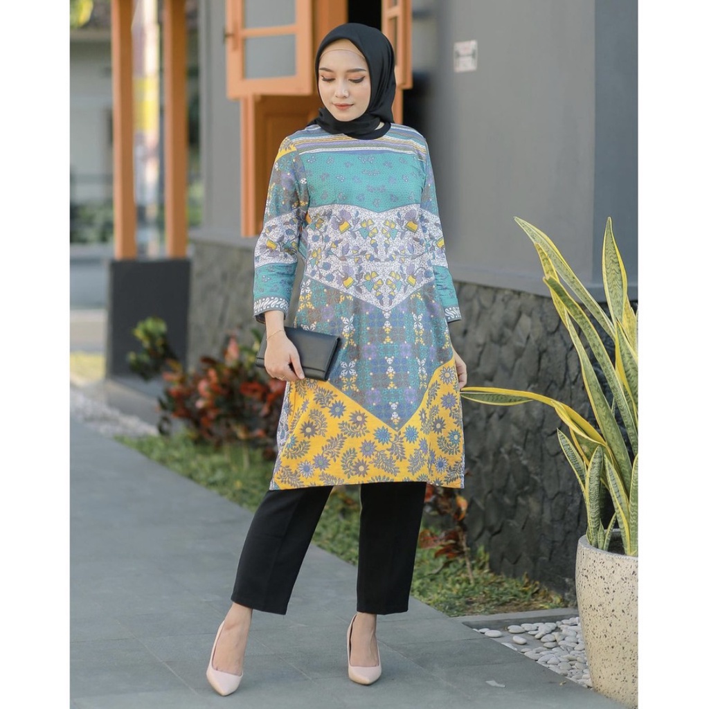 Baju Batik Wanita Modern Atasan Tunik Batik Kerja Kantor Wanita Seragam Batik M L XL XXL