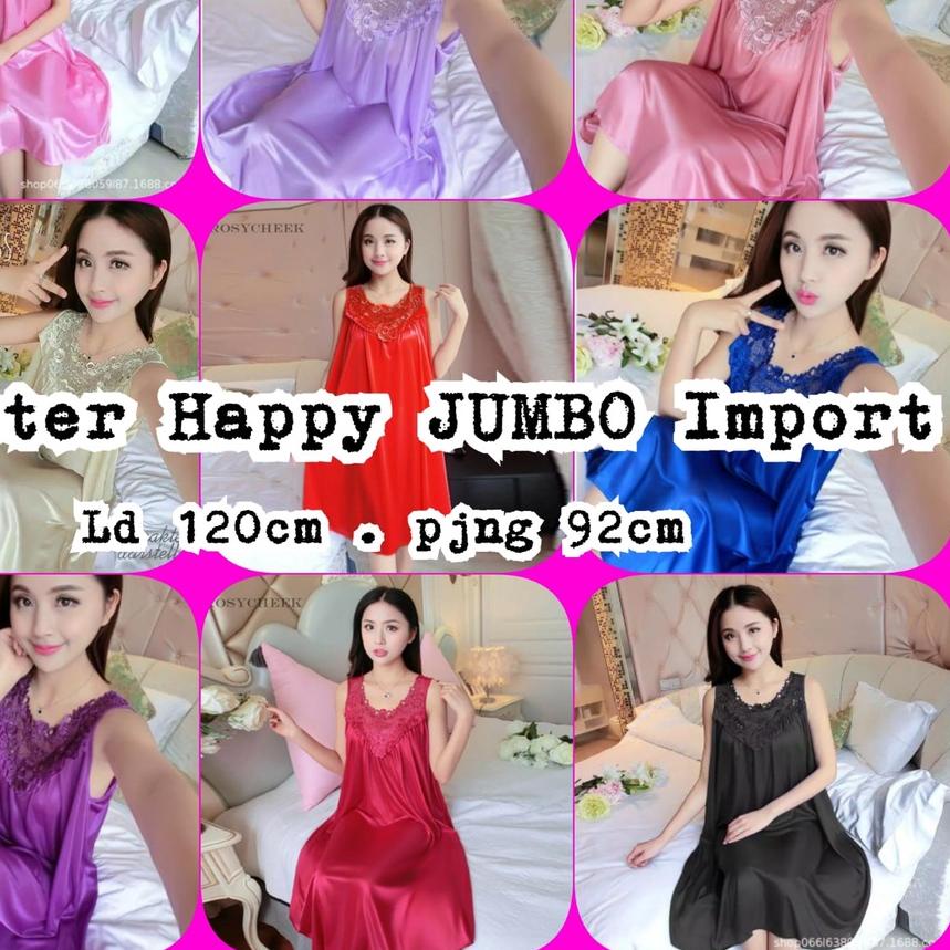 ☏ hokyfashion Daster Satin Happy Lingerie Jumbo Import ☛