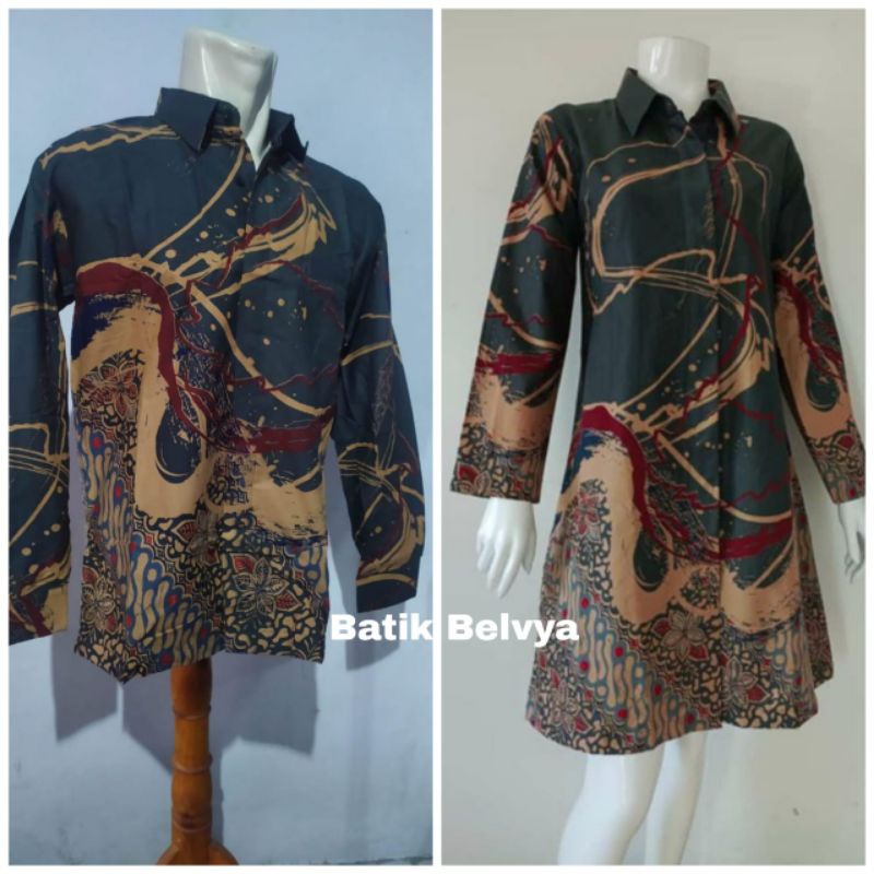 set couple batik motif tanda tangan / Batik sragen / batik solo / dress batik / tunik batik / kemeja