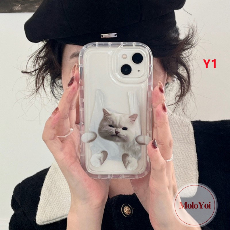 IPHONE Pasangan Case Kompatibel Untuk Iphone11 14 13 12 Pro MAX 7Plus 8Plus 6 6S Plus XR X XS MAX Lucu Kartun Kucing Anjing Airbag Shockproof Lembut TPU Silicon Bening Ponsel Cover