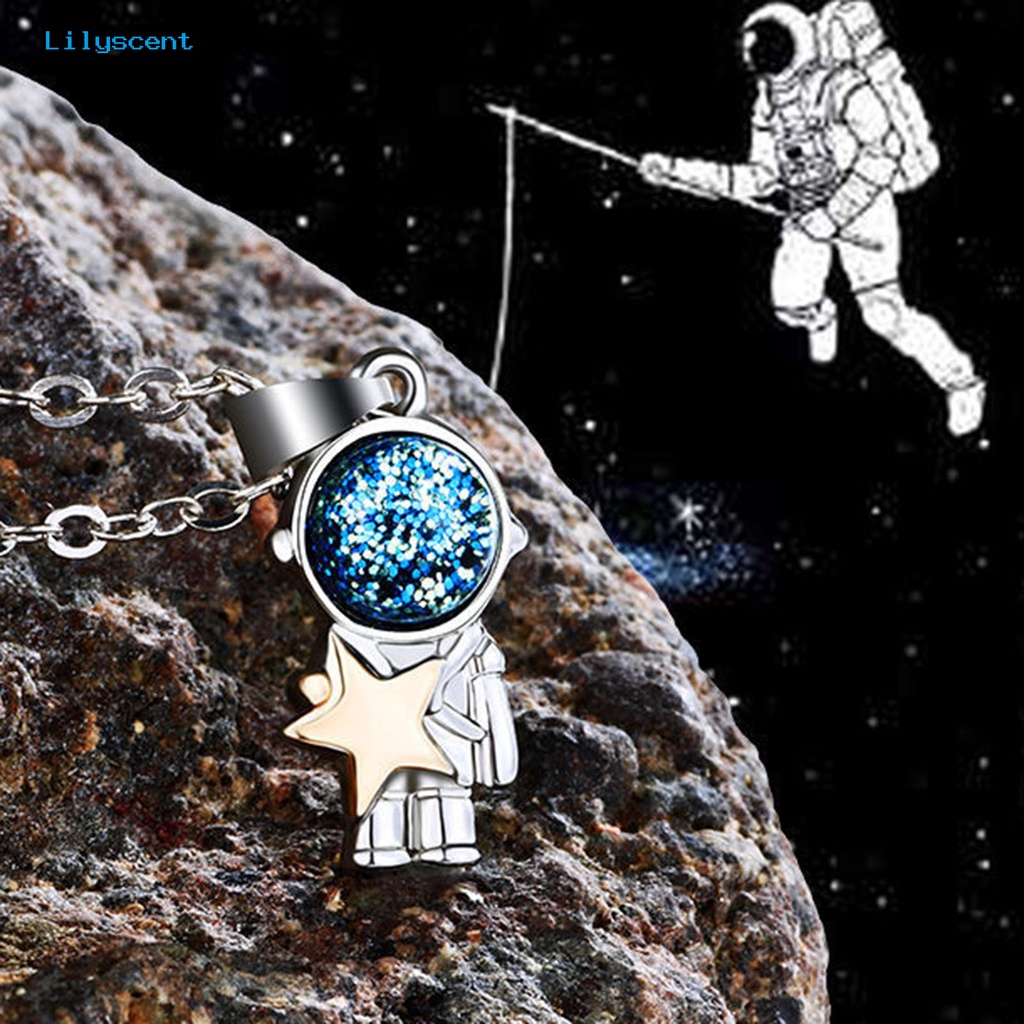 [LS] 2 Pcs O-Chain Adjustable Pasangan Kalung Alloy Ruang Astronot Bulan Liontin Persahabatan Kalung Perhiasan Aksesori