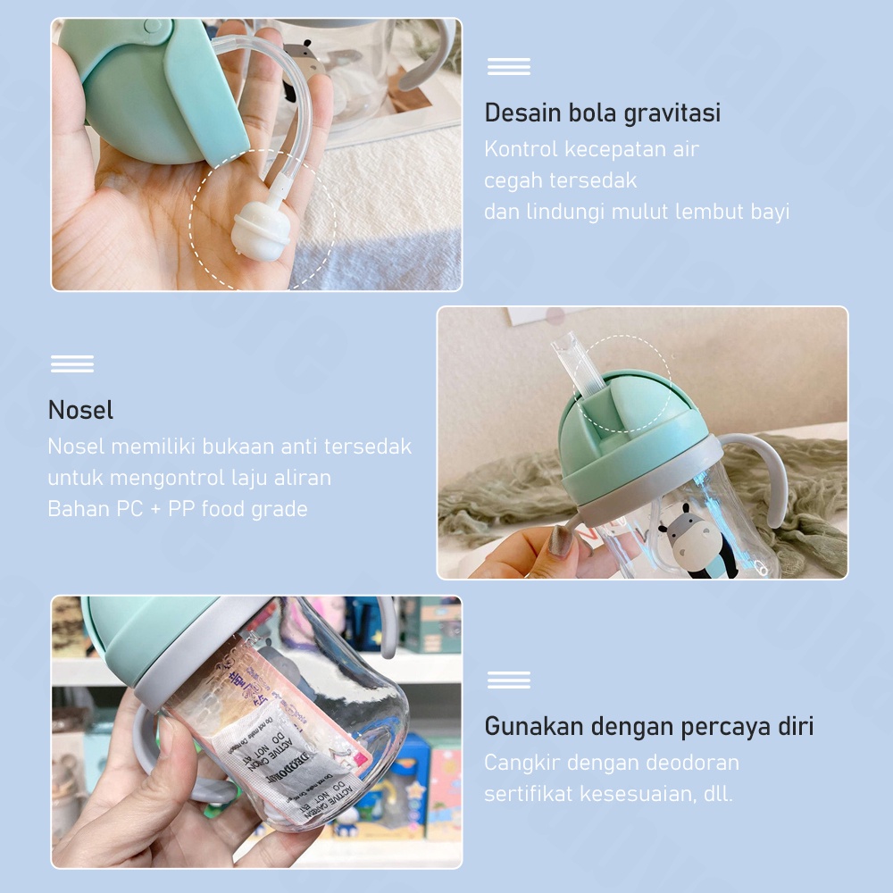 Halobaby Botol Minum Bayi Lucu 250ml /botol minum bayi sedotan anti tumpah bayi/Sippy Cup