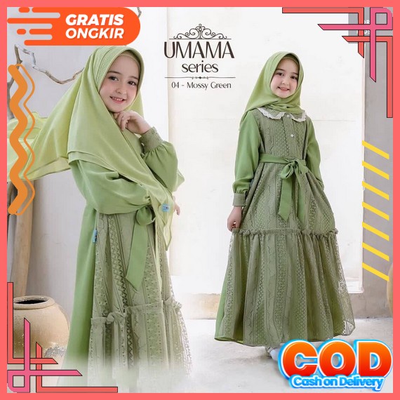 Gamis Anak Perempuan Umur 8 9 10 11 12 13 14 Tahun Hanna Syar'I Kids Matt Crinkle Airflow Gamis Syar