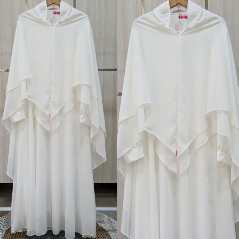 LANGSUNG KIRIM gamis ceruty syari babydoll putih set khimar gamis syari muslimah jumbo gamis syari p