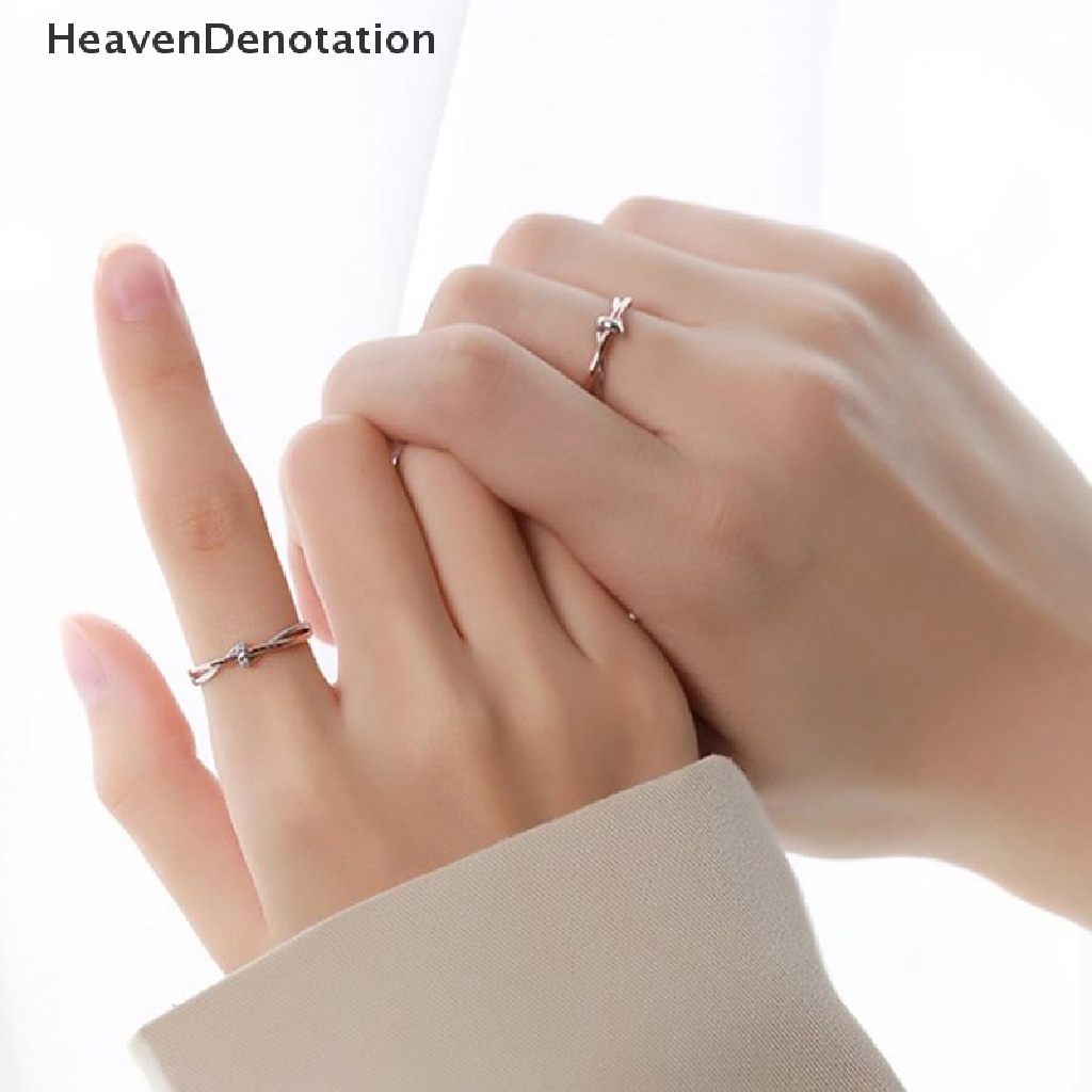 [HeavenDenotation] Baru Hot Jual Warna Perak Micro-set Zirkon Pemisahan Cinta Simpul Pasangan Cincin Terbuka HDV