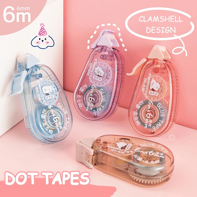 Lem Dua Sisi Perekat Aplikator Bening Rolling Tape 8m Dots Glue Tape DIY Scrapbooking Kolase Album Foto Perlengkapan Alat Tulis Kantor Double Sided Adhesive Roller Tape