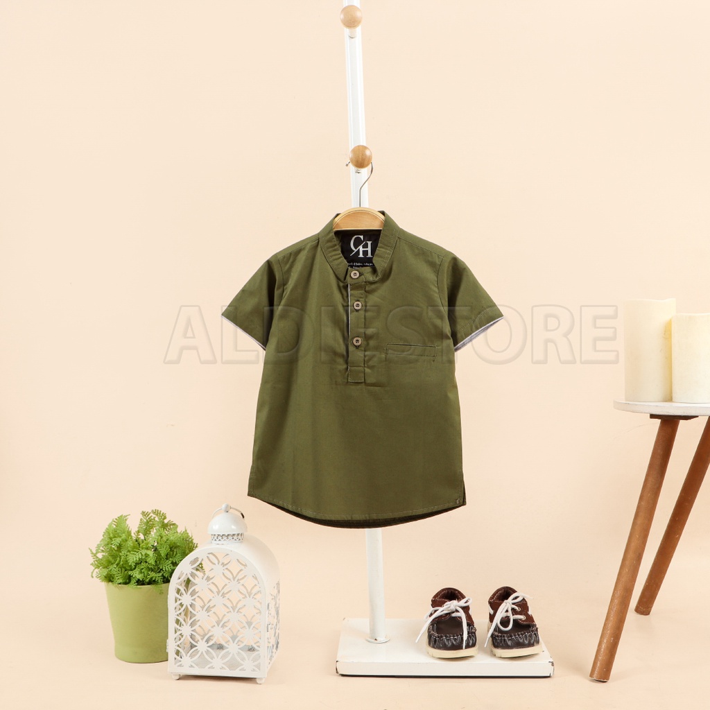 Baju Koko Anak Laki-Laki Balita Umur 1-5 Tahun Hijau Army Koko Zidane Series Pakaian Muslim Anak