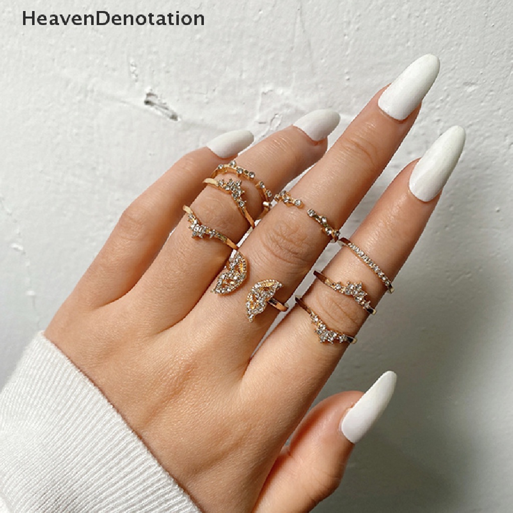 [HeavenDenotation] 8pcs/set Bohemian Kupu-Kupu Cincin Set Untuk Wanita Fashion Temperamen Berlian Bertatahkan Bunga Buku Jari Cincin Perempuan Pesona Perhiasan Hadiah HDV