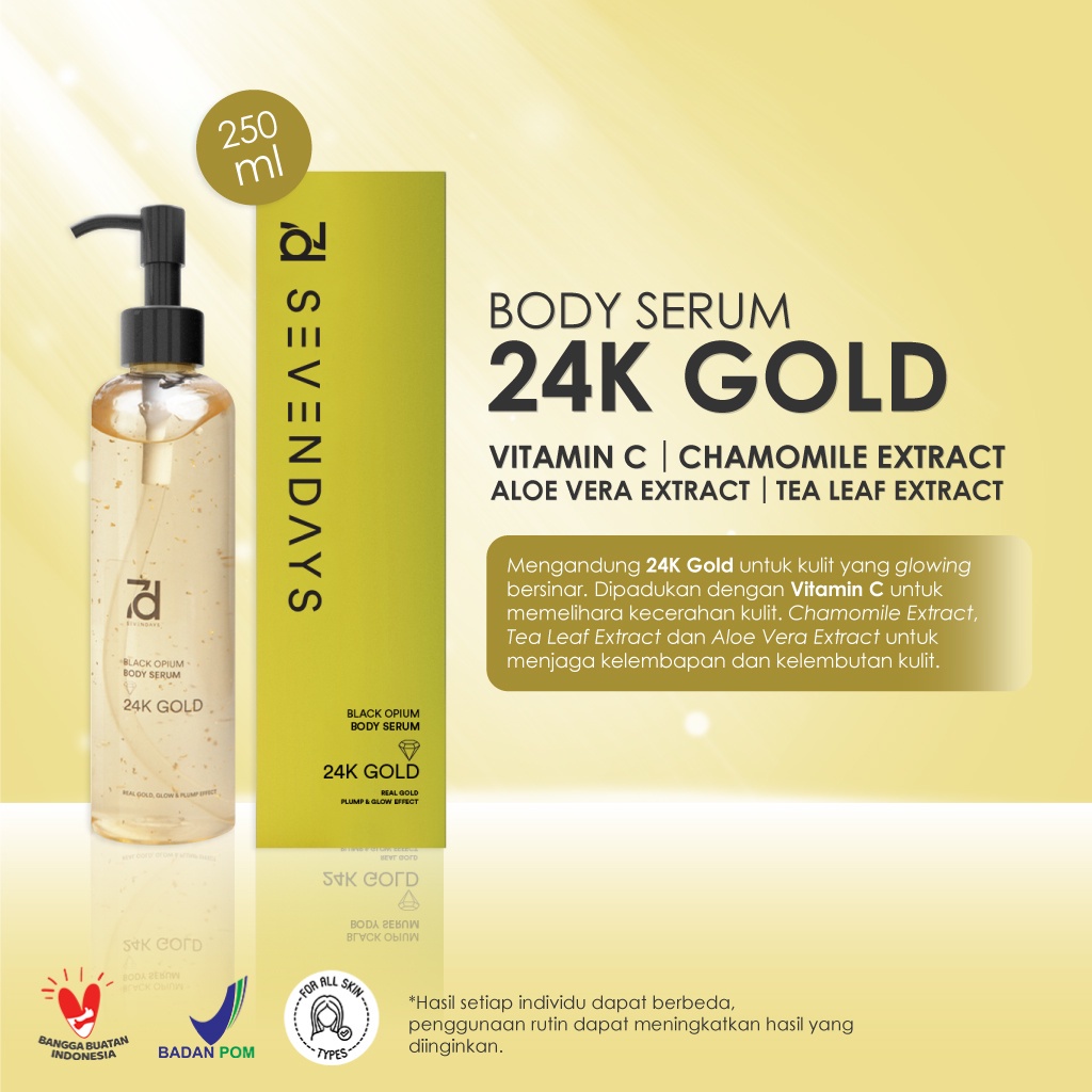 | LB | SEVEN DAYS 24K GOLD BLACK OPIUM BODY SERUM 250ML ( 7DBS ) &amp; BODY WASH 360ML-  BPOM GRACE AND GLOW SCARLETT SEVENDAYS