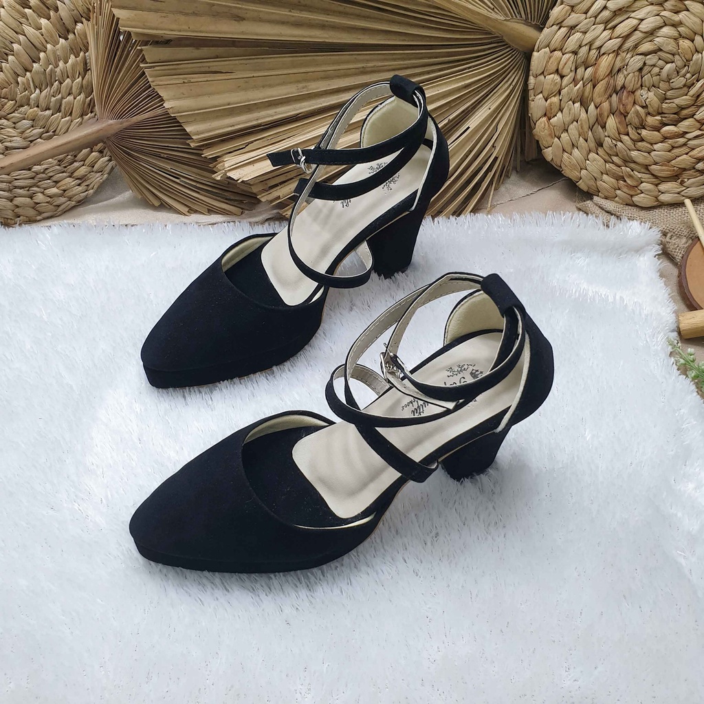 Sepatu wedding pesta Cantik July hitam 9cm tahu