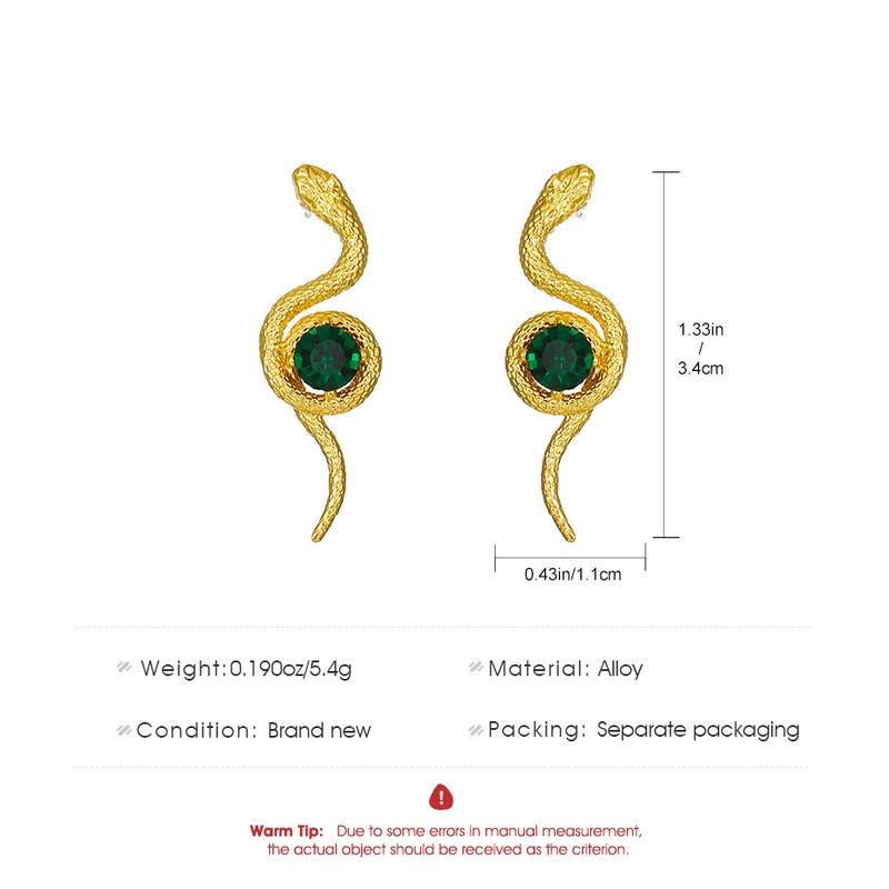 Temperamen Berliku Anting Ular Kecil Retro Fashion Hijau Zirkon Serpentine Earring Untuk Wanita Perempuan Perhiasan Pesta