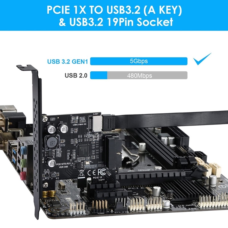 Zzz PCI-Express 3.0 X1 USB3.2 20Pin Riser Adapter Untuk Desktop PC USB 3.2 Gen1 TYPE-E (A-KEY) Ke Kartu Ekspansi D720201 Chi