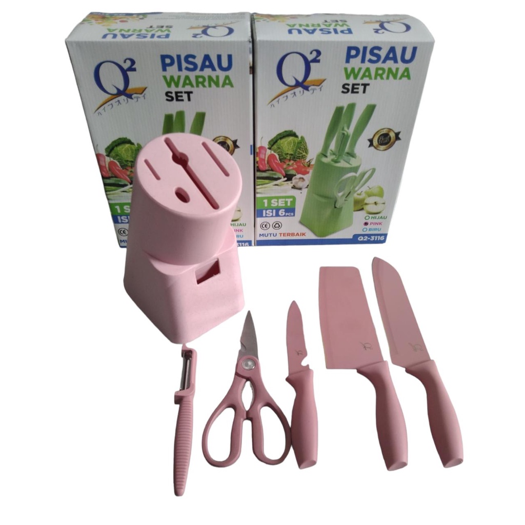 PISAU SET Q2-3116 / PISAU WARNA SET ISI 6PCS Q2-3116 / PISAU SET 5 IN1 / KNIFE SET 6IN1 DENGAN WADAH / PISAU SET DAPUR / PISAU SET Q2 MURAH / PISAU JERAMI GANDUM / PISAU Q2-3116 MURAH / PISAU SET 5IN1 KERAMIK