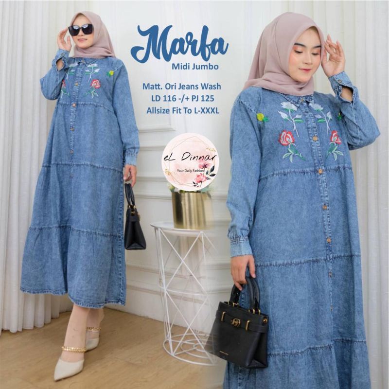 Marfa midi Jumbo Jeans dress wanita
