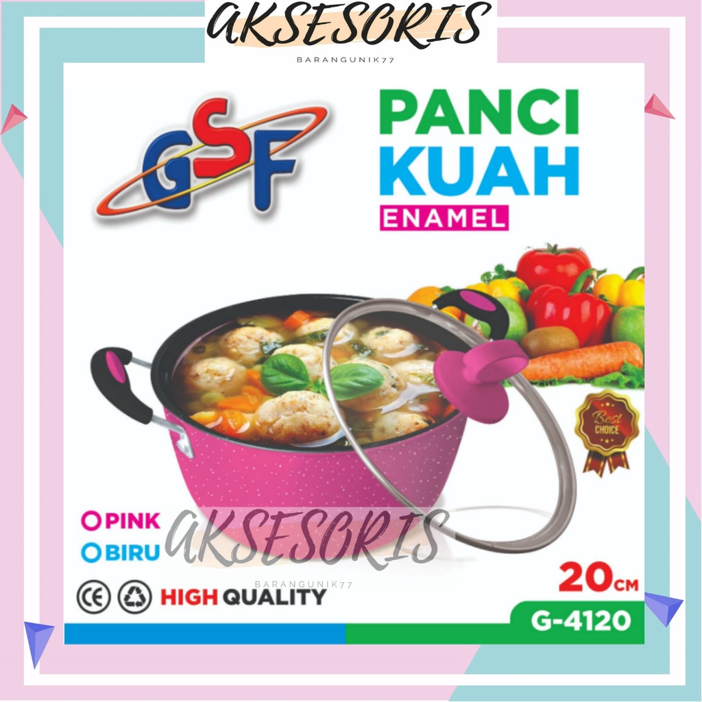 PANCI KUAH ENAMEL 20CM GSF G-4120 / PANCI KUWAH 20 CM GSF 4120 / PANCI SUP ANTI LENGKET / PANCI SOP + TUTUP KACA / PANCI WARNA ANTI LENGKET / PANCI ENAMEL TUTUP KACA / PANCI GSF MURAH / PANCI KUAH MURAH