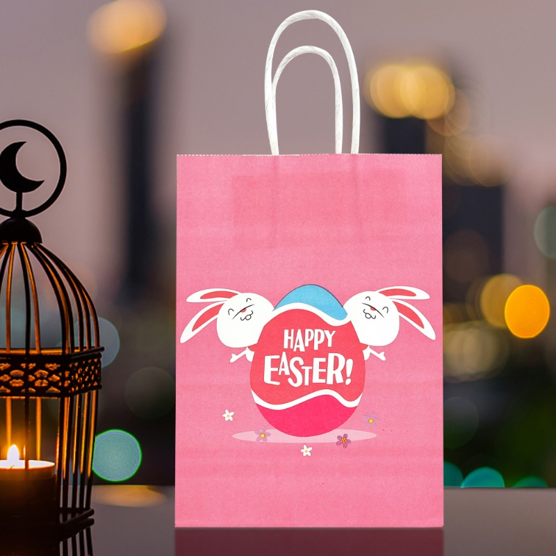 Easter Kraft Bag With Handle/Kantong Kemasan Cookies Kelinci Kelinci Lucu/Perlengkapan Dekorasi Pesta Happy Easter