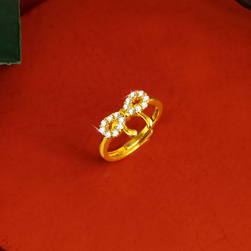 Goldkingdom Fashion Perhiasan 24 K Bangkok Aksesoris Ready Stock Busur Jari Telunjuk Cincin Micro Berlian Bertatahkan Ginkgo Daun Mulut Hidup Cincin Untuk Wanita