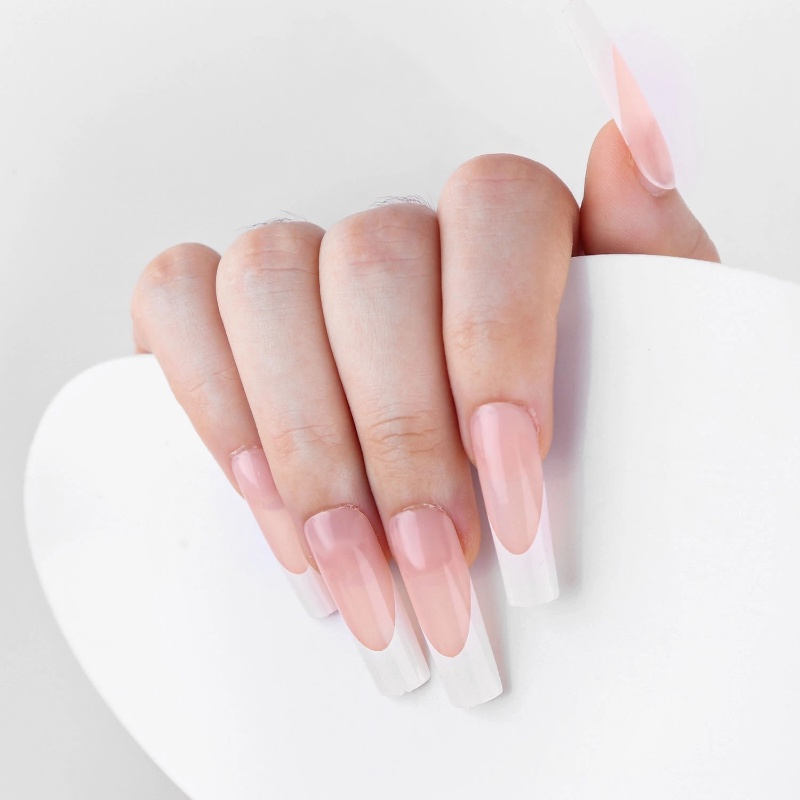 Diy Manicure Nail Art Aksesoris Akrilik Buatan Kuku Palsu Alami Penuh Penutup Ballerina Peti Mati Kuku Palsu Tekan Pada Kuku Tip 24 Pcs Nude Gaya Perancis Kuku Palsu