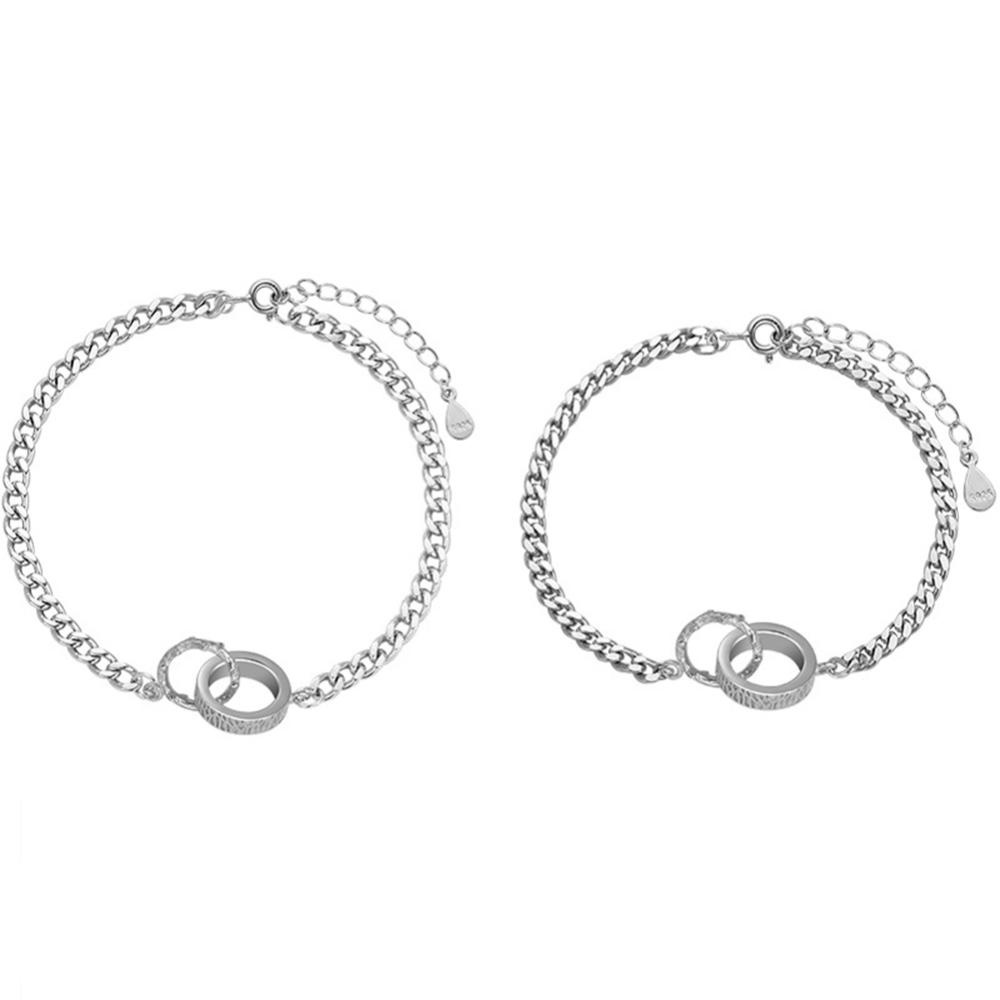 Timekey Stylish Simple Two-ring Interlocking Couple Bracelet Perhiasan Gelang Tembaga Serbaguna Untuk Wanita Pria P1V2