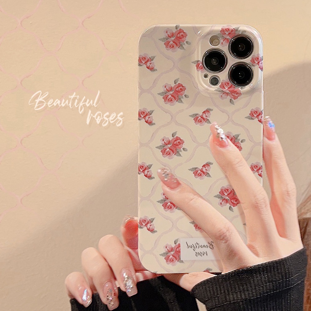 Ins Pink Flower Hard Shell Case Untuk Iphone SE 2020 7 /8 Plus 14x XR XM 11 12 13 PRO MAX Casing Pelindung Cove AT0050r