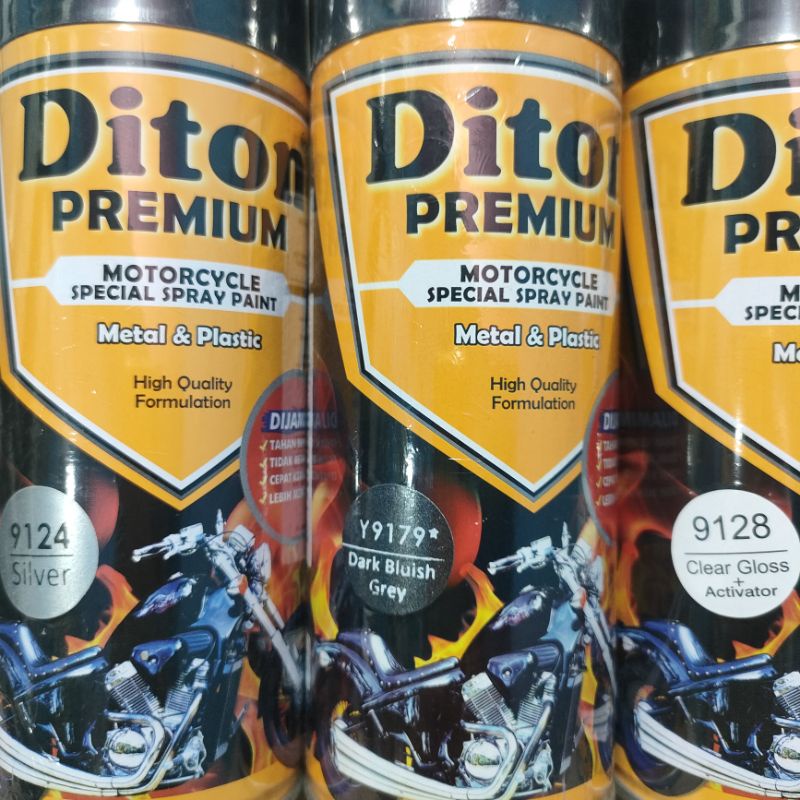 Diton Premium Paket Lengkap 3 Kaleng 400cc Dark Bluish Grey Abu-Abu Monyet 9179 Silver 9124 Clear Glossy 9128 Pilox Pilok Cat Semprot Spray Paint