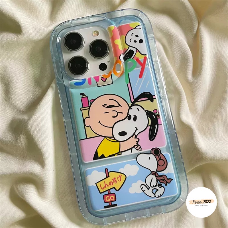 Transparent Airbag Case Compatible for iPhone 14 13 12 11 Pro Max 7Plus 8Plus X XS MAX XR 7 8 6 6S Plus Cartoon Snoopy Cute Clear Soft Phone Case Shockproof TPU Back Cover