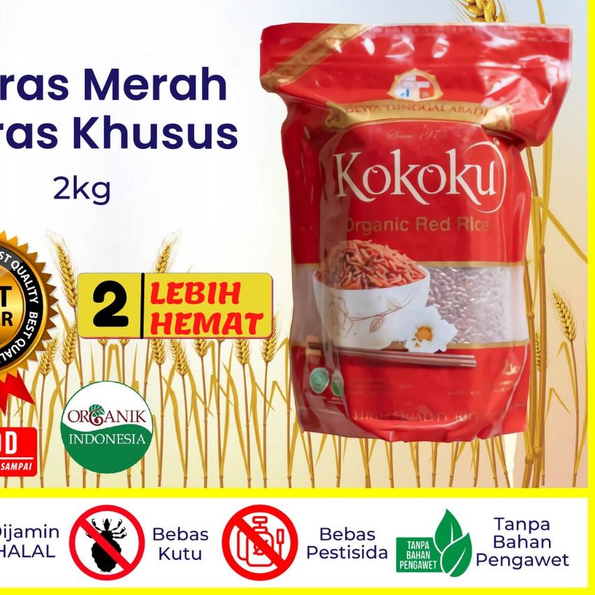 

✬ Beras Online - Beras Merah ORGANIC 2kg Vacuum Kokoku HALAL ◙