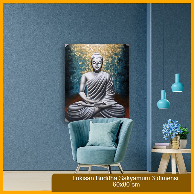 Lukisan / Painting Buddha Sakyamuni 3 Dimensi Kanvas 60x80 cm