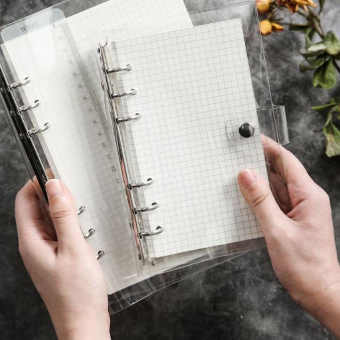 

Import ✨Terbaik✨ 6 ring binder transparan A5 A6 - journal planner notebook buck tulip catatan polos ［thehanscorner］ !!!