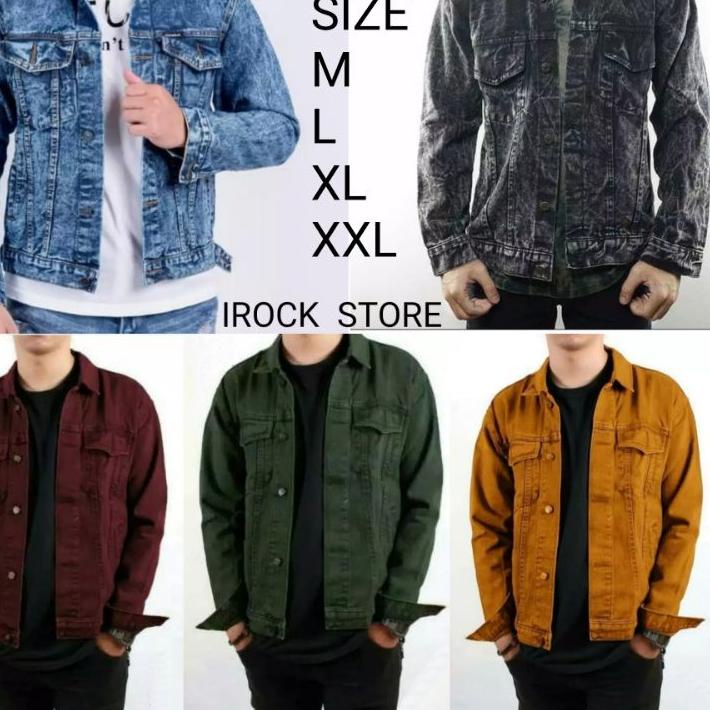 KAL534 Jaket jeans pria cowok bioblizt biowash garmen hijau army maroon abu coklat dilan sandwash ||