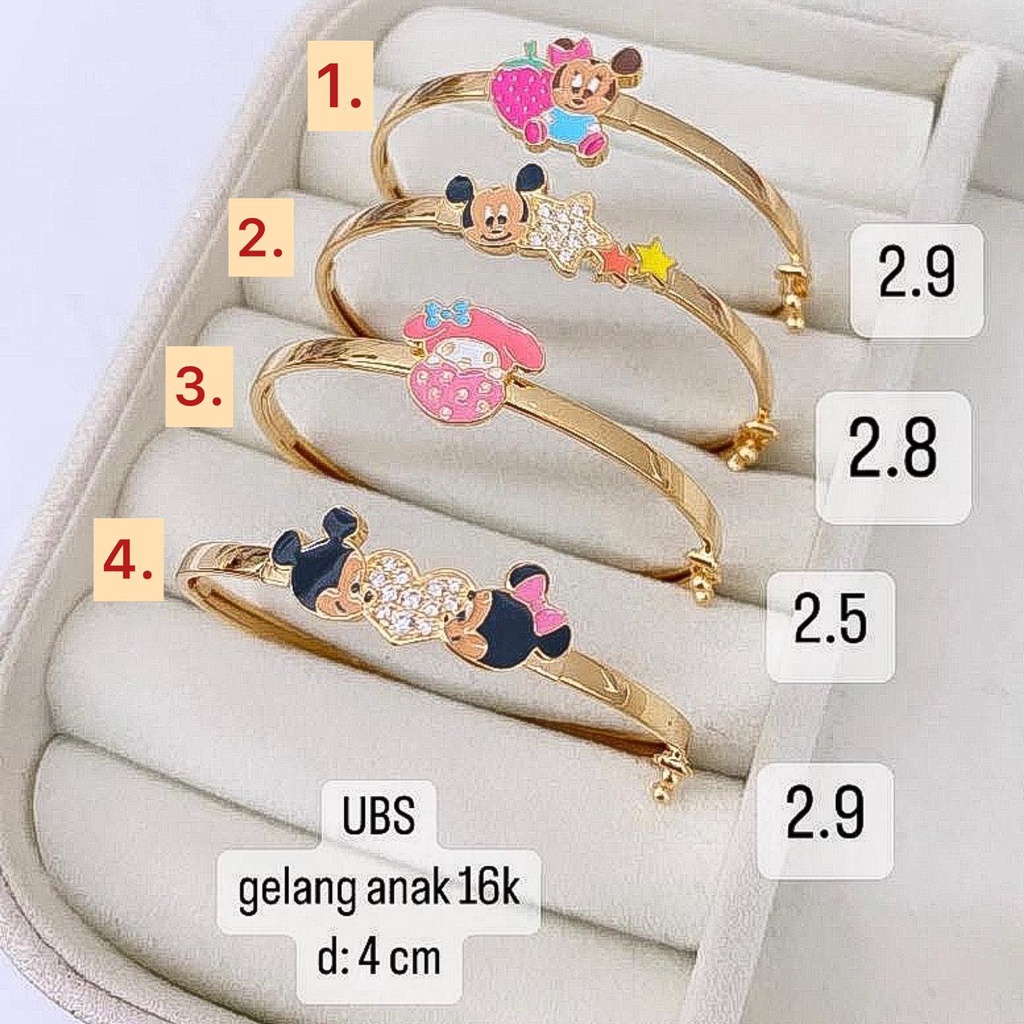 Gelang anak emas asli kadar 700 70 16k hello kitty mickey minnie line rabbit melody bulat tangan baby bayi sanrio disney