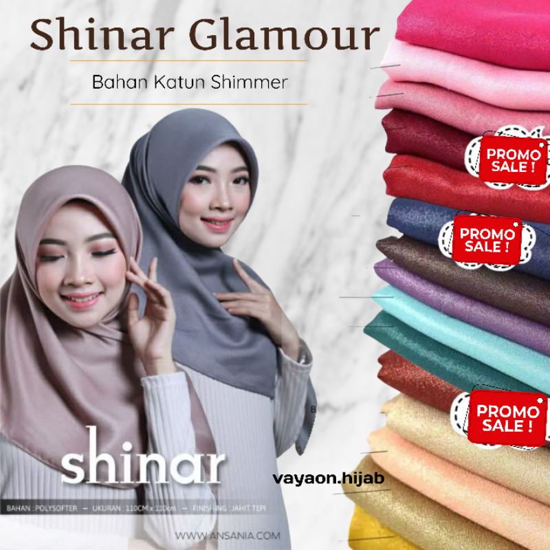 JILBAB SEGIEMPAT SHINAR GLAMOUR GLITTER ANSANIA SQUARE / hijab kerudung sinar glamor gliter original ansania