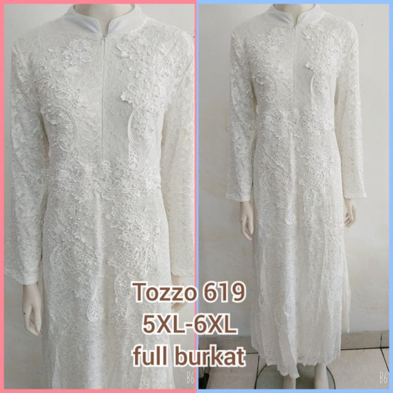 619.Gamis putih Tozzo original import full brukat/Gamis seragaman