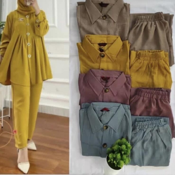 ➯ Zivia Set - Setelan Crinkle Airflow Polos Standar / Setcel polos crinkle / One set zivia premium /