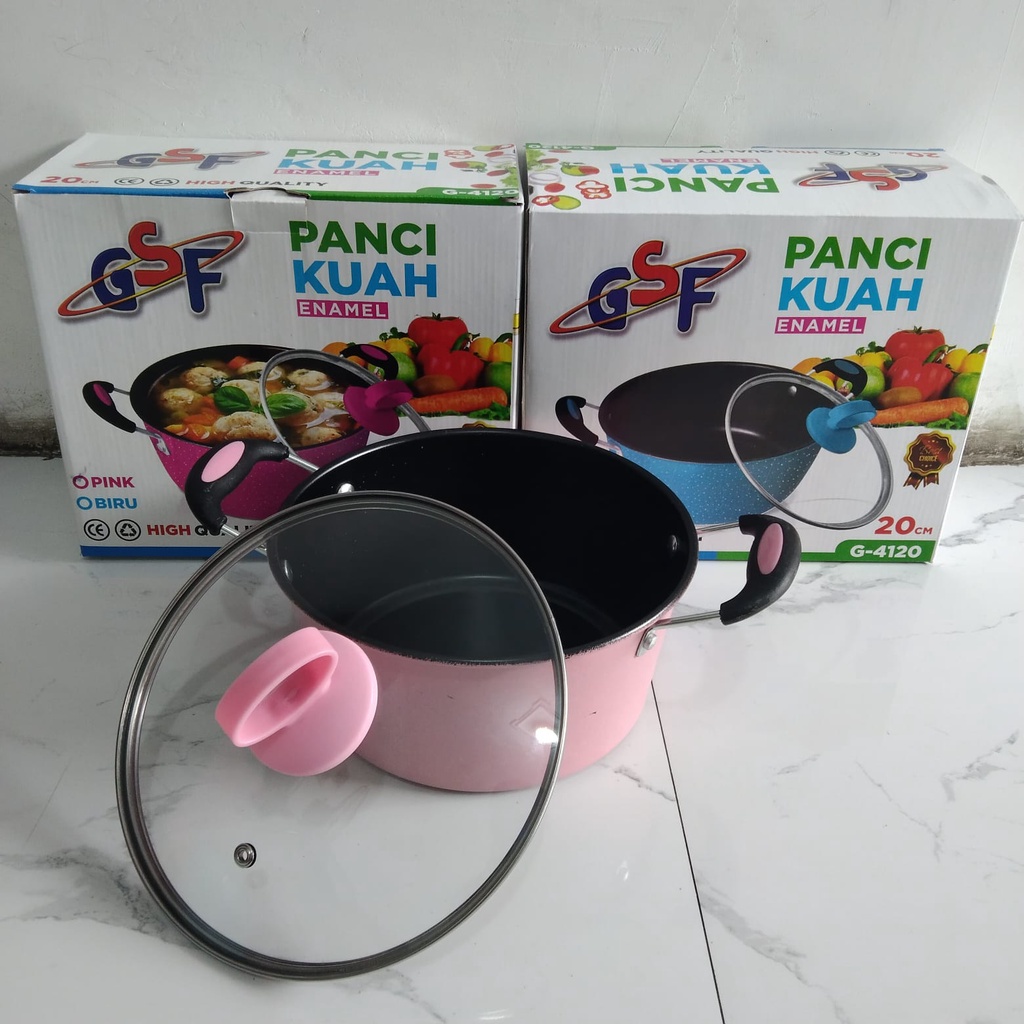 PANCI KUAH ENAMEL 20CM GSF G-4120 / PANCI KUWAH 20CM GSF 4120 / PANCI SUP ANTI LENGKET / PANCI SOP + TUTUP KACA / PANCI WARNA ANTI LENGKET / PANCI ENAMEL TUTUP KACA / PANCI GSF MURAH