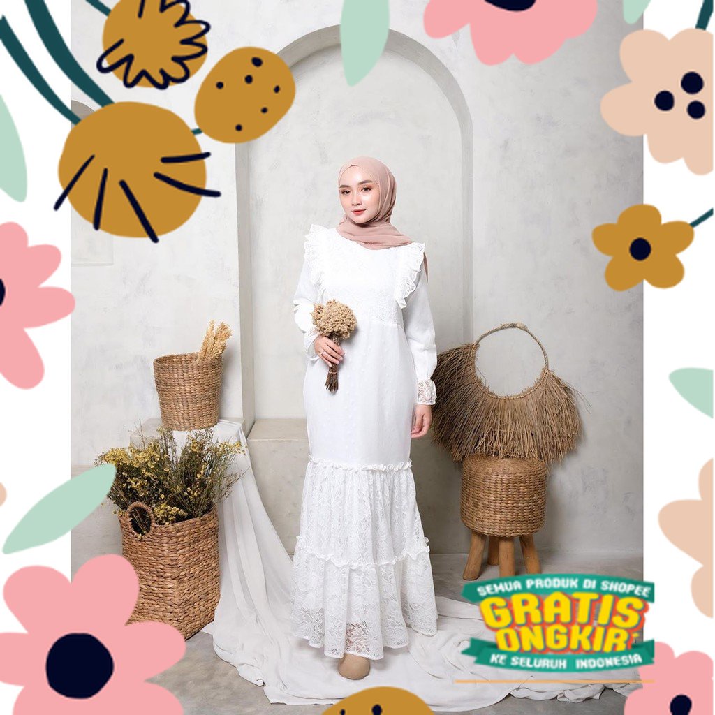 SYF07 Busana Muslim Wanita Dilwa Dress Putih / atasan baru