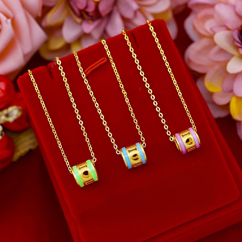 Goldkingdom Perhiasan Fashion 24 K Bangkok Aksesoris Ready Stock Cinta Neon Warna Tetes Lem Liontin Kecil Wanita Tulang Selangka Kalung