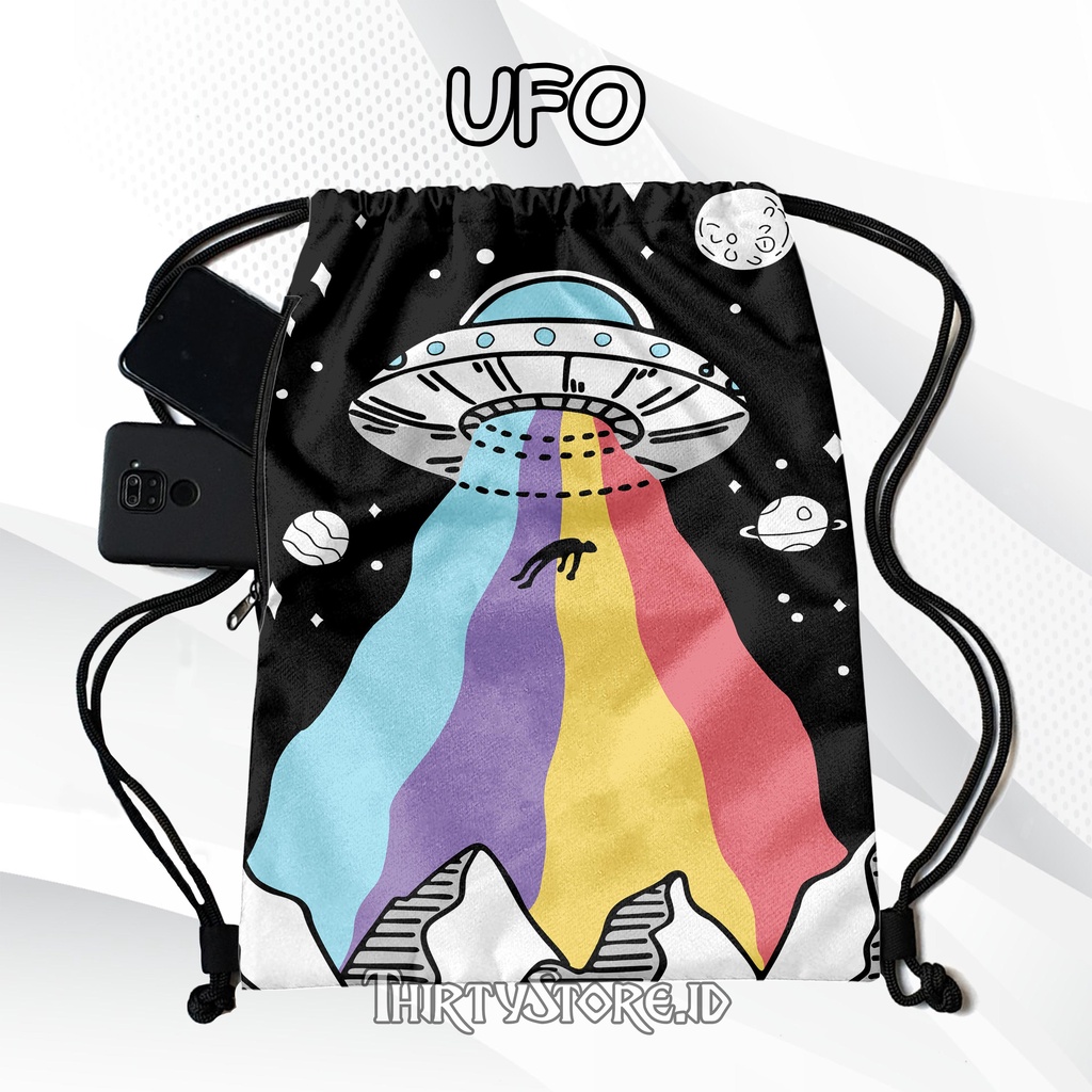 Tas Serut Anti Air New String Bag Full Print Pria Dan Wanita Motif Ufo Tas Olahraga Tas Sekolah