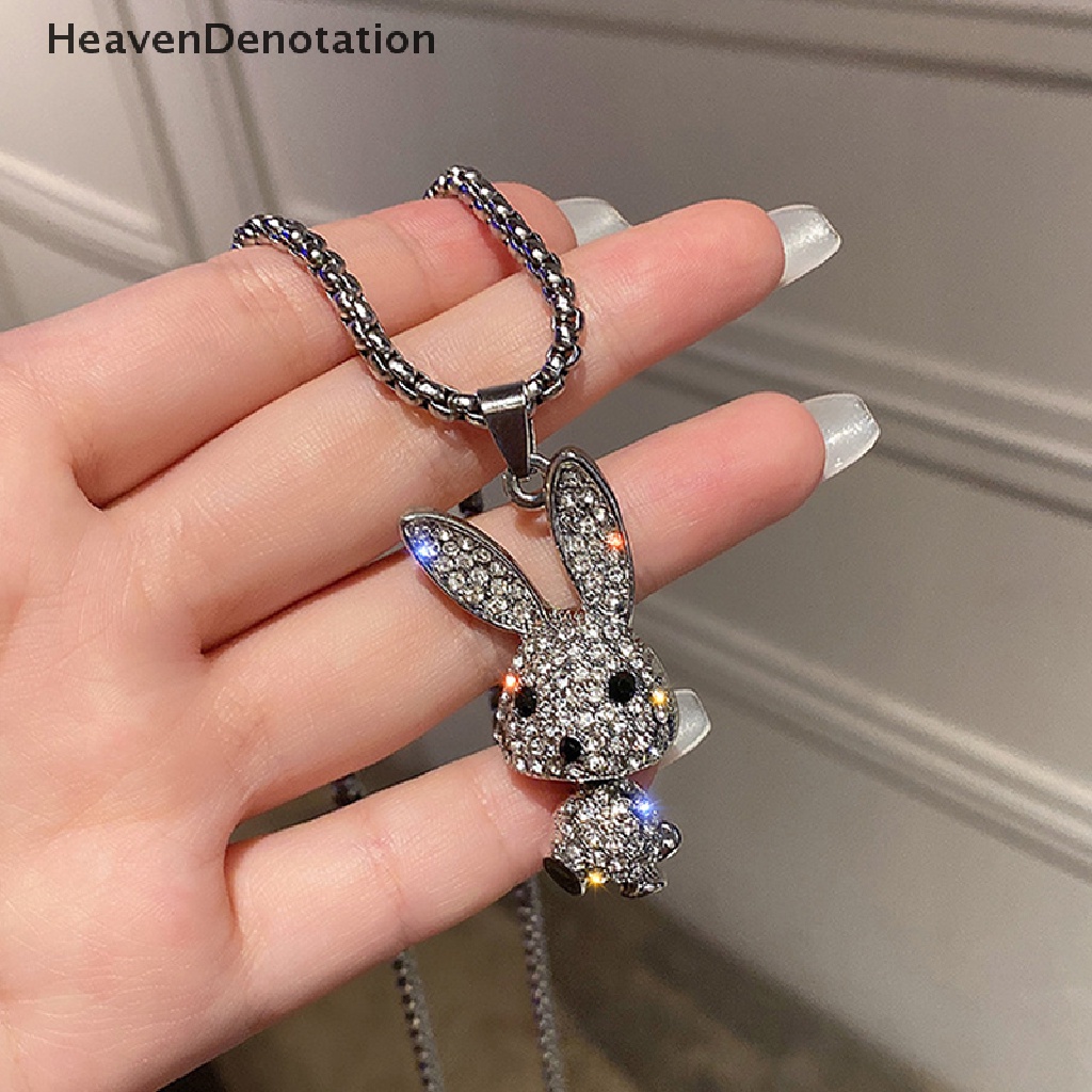 [HeavenDenotation] Fashion Punk Kristal Berlian Imitasi Choker Kalung Kelinci Bunny Liontin Stainless Steel Rantai Kalung Panjang Hip Hop Pesta Perhiasan Aksesoris HDV