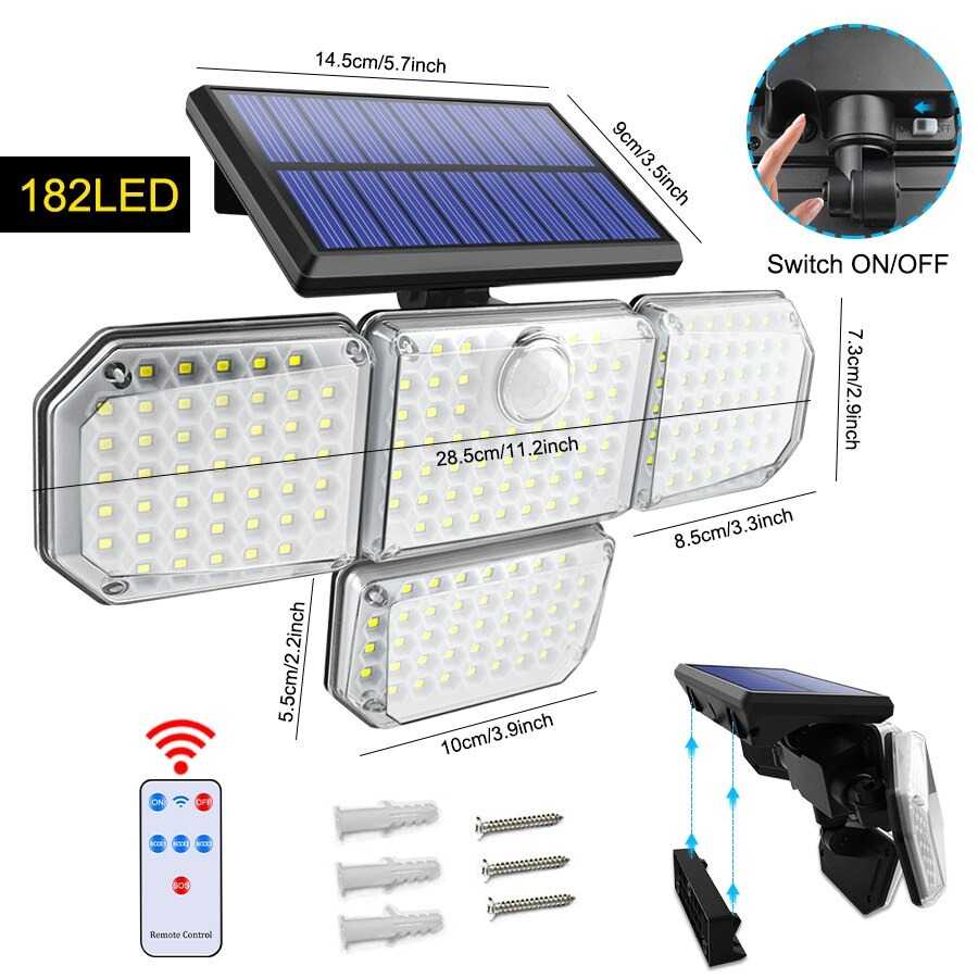 (BISA COD) FTIHSHP RUOCLN Lampu Dinding Solar PIR Sensor Waterproof 182 LED Cool White - RCN182