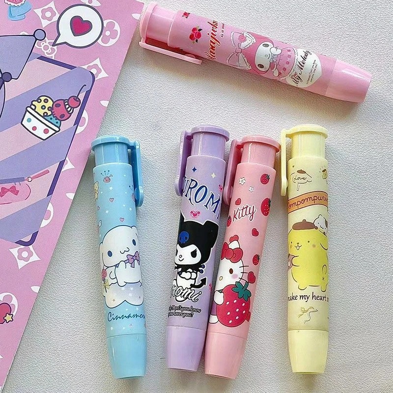 Sanrio Kawaii Press Eraser Kartun Anime Cinnamoroll Kuromi Melody Eraser Siswa Motif Manis Lucu Pensil Karet Erasers Perlengkapan Alat Tulis Sekolah