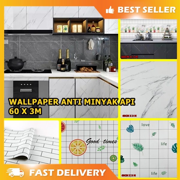 WALLPAPER KITCHEN DAPUR ANTI MINYAK ANTI API STICKER KITCHEN MARBLE MARMER BATA KAKTUS 60X3M