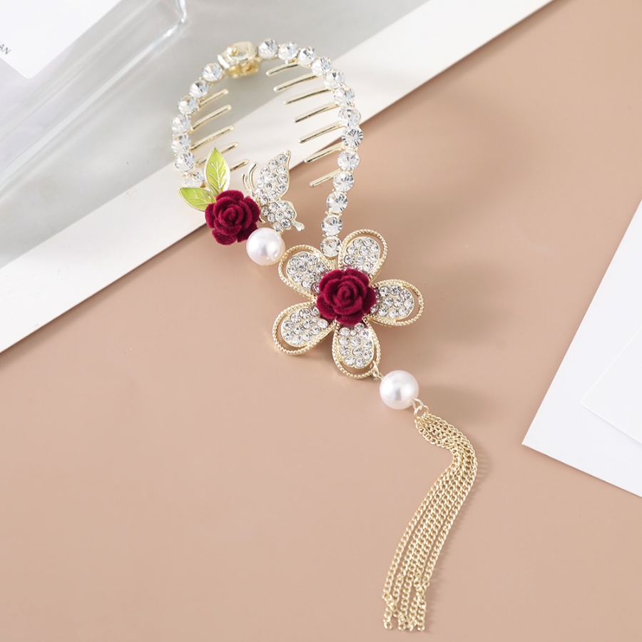 Korea Logam Berlian Imitasi Mutiara Jepit Rambut Kristal Berlian Rumbai Bunga Hair Clip Woman Hair Accessories