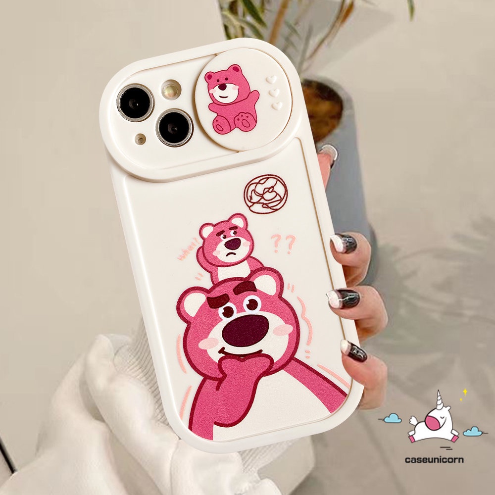 Tarik Dorong Jendela Kamera Perlindungan Casing Ponsel Kompatibel Untuk Iphone 11 13 12 Pro Max 7plus 7 8 Plus Xr X Xs Max Kartun Doraemon Strawberry Bear Winnie The Pooh Manyo Soft Cover