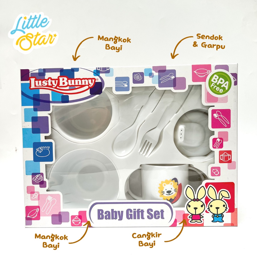 LB1419 Lusty Bunny 6in1 Feeding Baby Gift Set Peralatan Makan Bayi Aman BPA Free