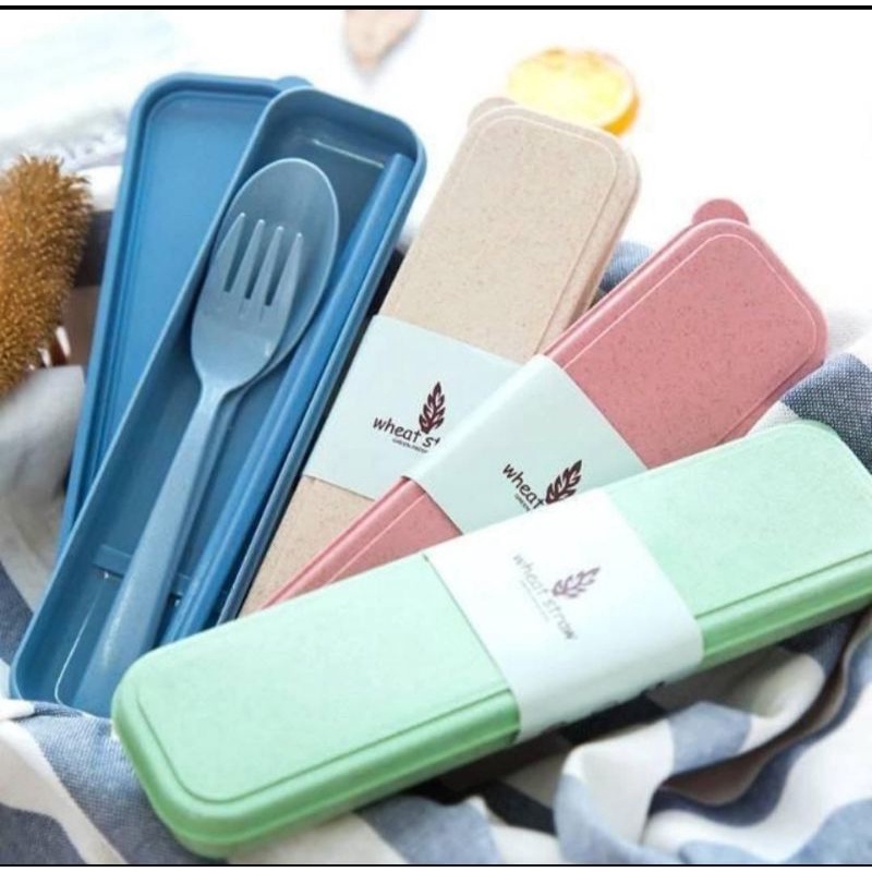 1 set sendok garpu sumpit pake box kotak sendok paket travel sendok