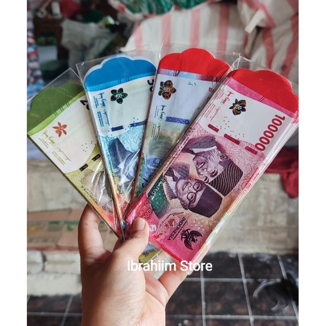 1 PAK ISI 10 AMPLOP LEBARAN MOTIF UANG RUPIAH