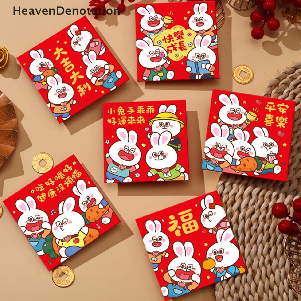 [HeavenDenotation] 6Pcs / Bag 2023 Rabbit Year Red Envelope Chinese New Year Decor Spring Festival HDV